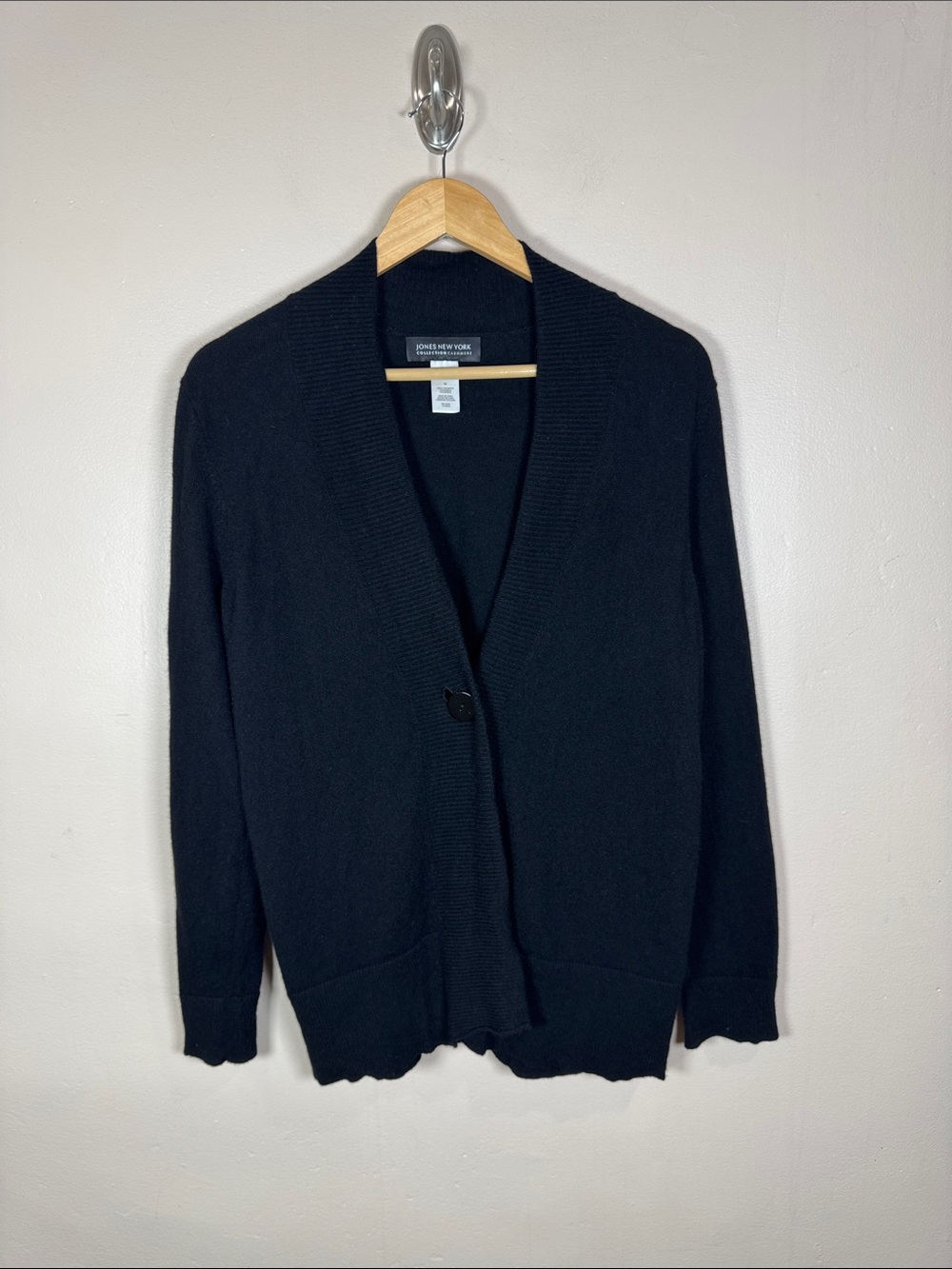 Jones New York Womens 100% Cashmere Black Cardigan Classic Quiet Luxury M